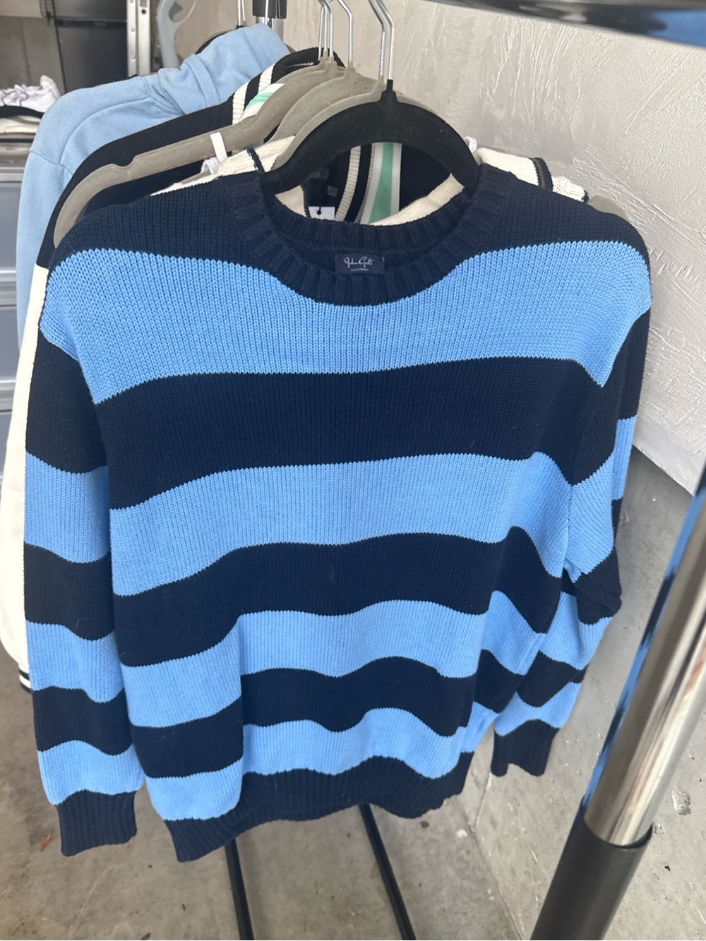 Brandy Melville Brianna Navy Blue Striped Oversized Thick Knit Cotton Sweater OS